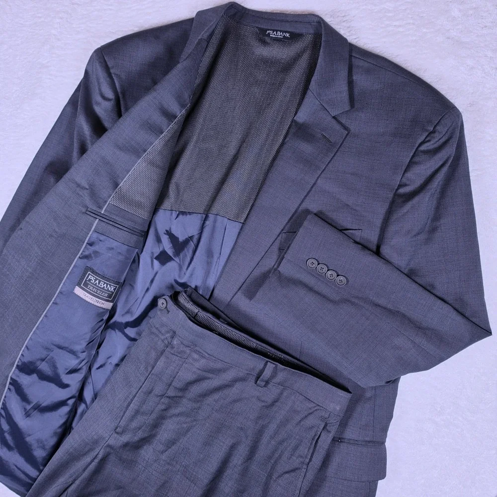 Jos. A. Bank Traveler Mens 50R Gray Wool Stretch Travel Tech Suit SU2SNS-102